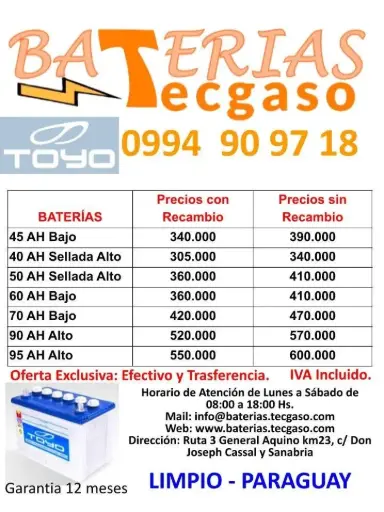 Baterías para autos precios
